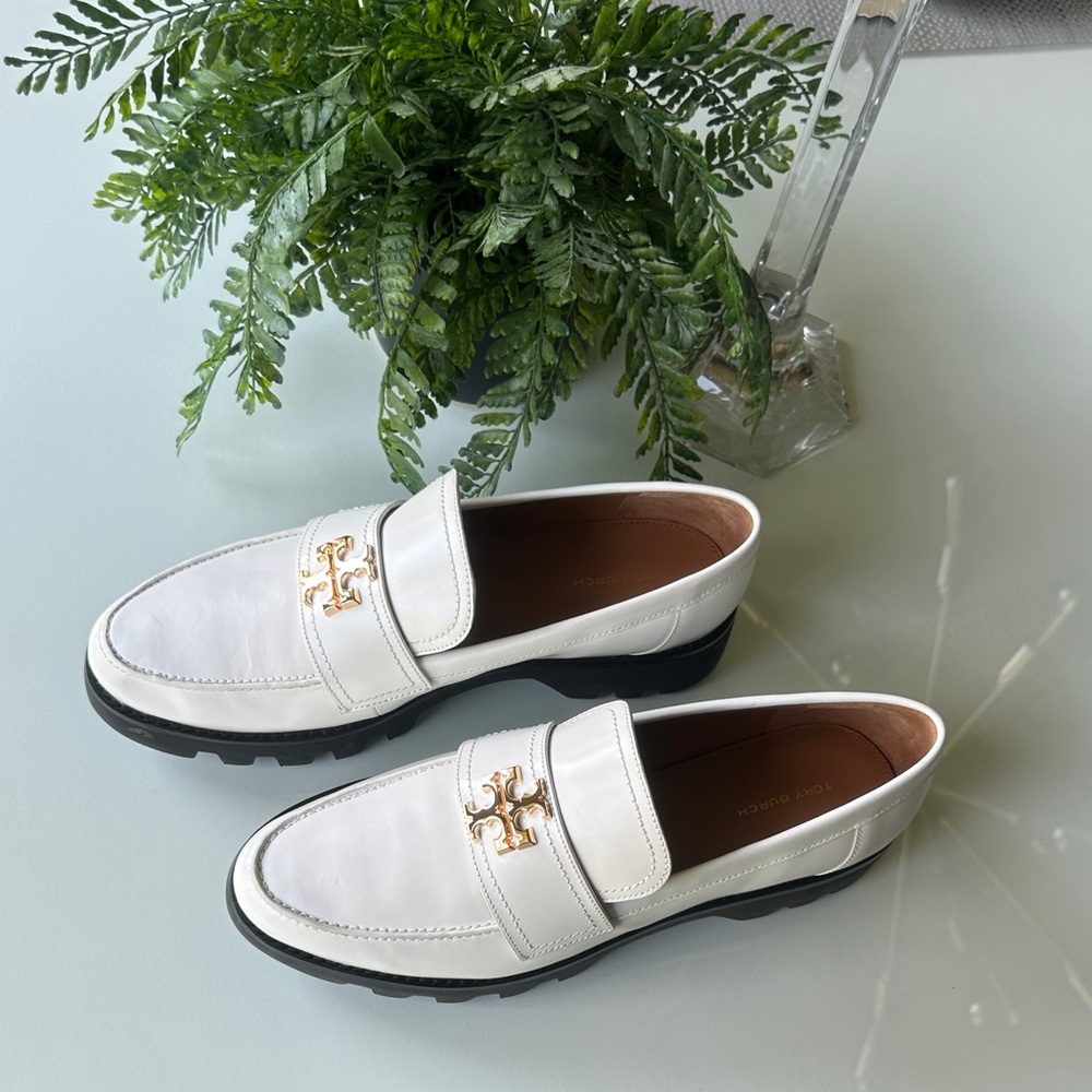 Tory Burch Women’s White Loafers with Black Soles